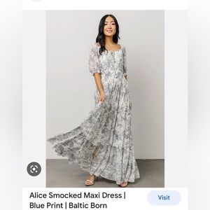 BNWT XXL, Baltic Born Alice Smocked Blue Print Maxi Dress.